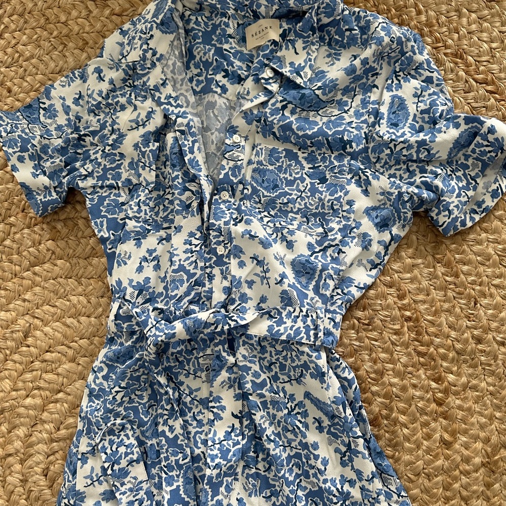 Sezane Blue and White Floral Midi Dress - Picture 2 of 6